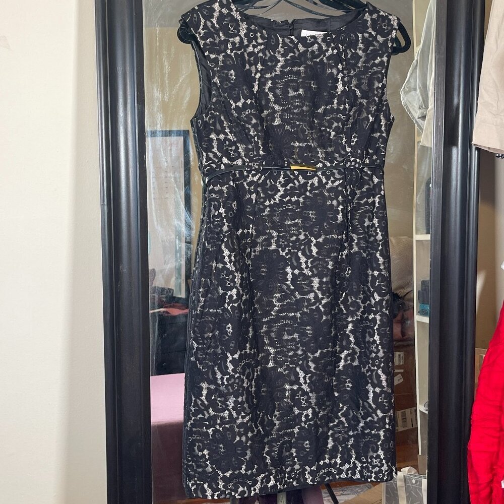 Calvin Klein Black Lace Cocktail Dress with Belt - Size 8